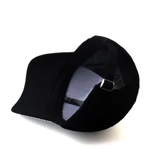 Black cotton baseball cap with silver rhinestone trim and adjustable metal buckle