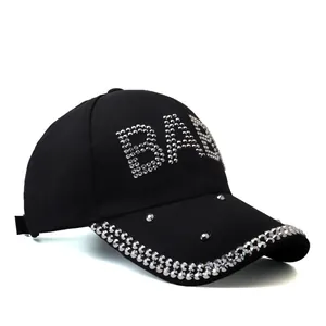Fashionable black baseball cap with sparkling BABY rhinestone letters and studs