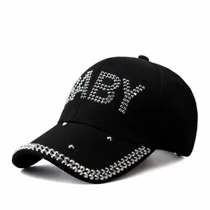 Women Rhinestone Letter BABY Baseball Cap Cotton Black Adjustable Sun Hat Bling Crystal Streetwear Fashion Outdoor Headwear