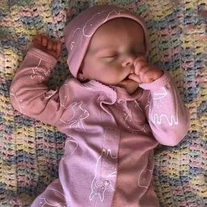 18 Inch Reborn Baby Doll Realistic Silicone Vinyl Newborn Sleeping Girl Doll Pink Rabbit Outfit Toy With Pacifier Bottle
