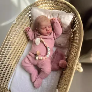 Realistic Reborn Doll Realistic Skin Texture Hand Painted Visible Veins Full Silicone Sleeping Baby Doll Pink Knitted Outfit