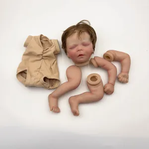 Macro view of 18 inch DIY reborn doll kit including head limbs and cloth body