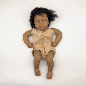 Realistic Dark Skin Reborn Baby Doll Kit Rooted Curly Hair Painted DIY Parts Head Limbs And Cloth Body
