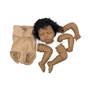 18-inch Reborn Doll DIY kit with dark skin, curly hair head, limbs and cloth body