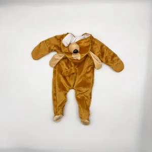Brown plush puppy onesie for 16-18 inch dolls with cute animal hood and soft fleece fabric