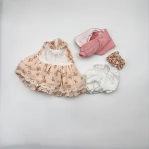 Conjunto de ropa para muñeca con vestido floral, cárdigan rosa y pololo suave