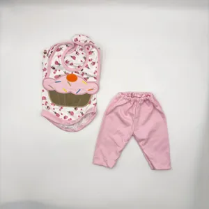 Ensemble barboteuse à motif cupcake et pantalon rose pour poupées bébés 20-22 pouces