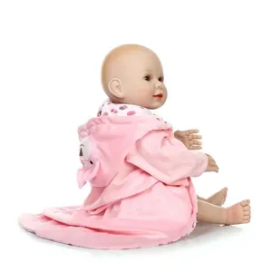 55cm realistic reborn baby girl doll in pink plush hooded bathrobe sitting pose