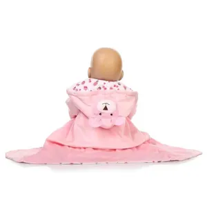 55cm silicone doll wearing a soft pink hooded bathrobe with a cute bear ear design