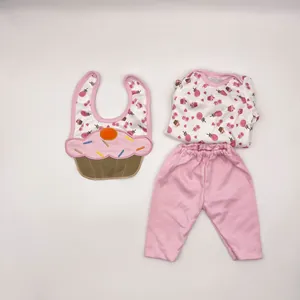 Tenue de poupée bébé 3 pièces rose cupcake pour poupées reborn 20-22 pouces avec bavoir