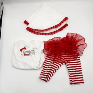 Three-piece Christmas baby doll outfit with Santa's Little Helper bodysuit and tutu pants