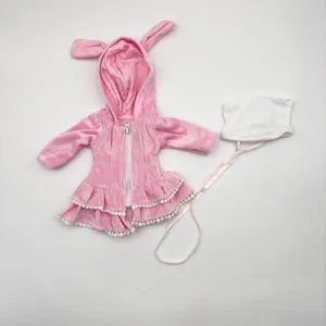 Rosa Hasenohr Puppenkleidung Simulations Plüsch Kapuzenpullover Kleid Zubehör Für Reborn Baby Puppen Niedliches Puppen Outfit