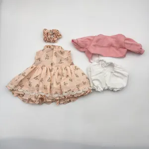 Conjunto de ropa para muñecas de 16-18 pulgadas con cárdigan rosa y vestido floral