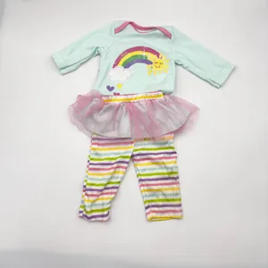 Reborn Baby Doll Clothes Set Mint Green Rainbow Bodysuit Striped Pants Tutu Skirt Outfit For Dolls Kids Girls Dress Up