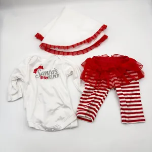 Three-piece Christmas baby doll outfit with Santa's Little Helper bodysuit and striped pants