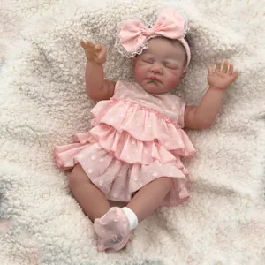 Realistic Reborn Baby Doll Sleeping Newborn Simulation Doll With Pink Polka Dot Dress Headband Socks For Kids Gift