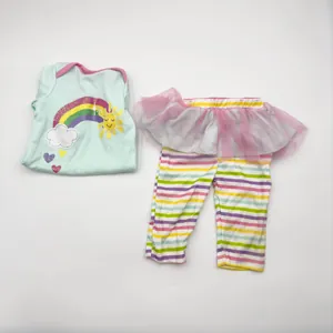 Rainbow mint baby doll onesie and striped leggings set for 20-22 inch dolls