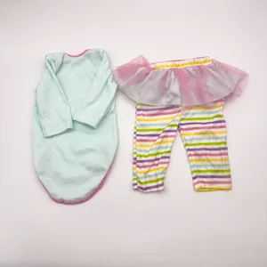 Blue baby doll outfit set with long sleeve bodysuit and striped tutu leggings