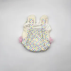 Polka dot baby doll romper with plush ears and chiffon flowers for 22 inch dolls