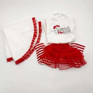 Christmas baby doll clothes set with Santa's Little Helper print for 20-22 inch dolls