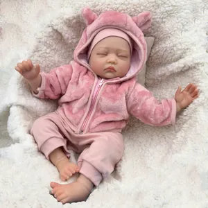 Realistic Silicone Reborn Baby Doll Soft Cotton Body Sleeping Newborn Doll With Pink Plush Hooded Outfit For Children Gift