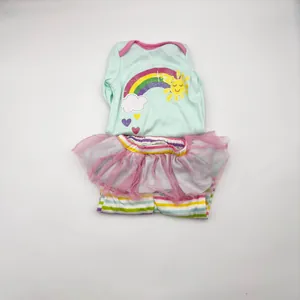 Mint green baby doll outfit set with rainbow bodysuit and striped tutu pants for 22 inch dolls