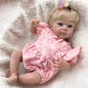 Realistic Reborn Baby Doll Soft Silicone Limbs Cotton Body Girl Toy Pink Floral Romper Outfit Headband Reborn Baby Newborn Toy