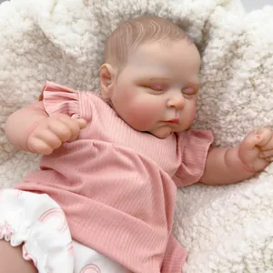 50cm handmade lifelike reborn baby doll Peaches with 3D skin sleeping on white fleece background