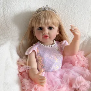 Detail of the high-quality synthetic golden hair and silver crown on the Betty doll