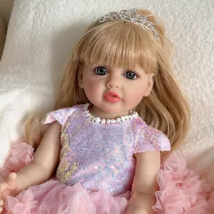 55cm realistic Reborn Doll Betty with long blonde hair, sequin dress, and tiara