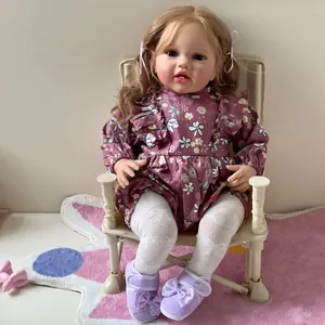 Handmade Realistic Reborn Baby Doll Soft Silicone Limbs Cloth Body Hand Painted Visible Veins Simulated Lottie Toddler Doll In Purple Floral Dress