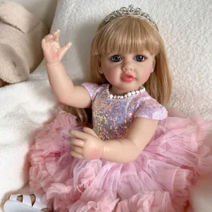 55cm lifelike reborn baby girl doll Betty with blonde hair, pink tutu, and crown
