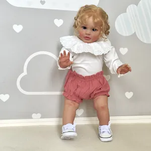 Realistic Reborn Baby Doll Soft Silicone Head Limbs Cotton Body Handmade Blonde Hair Blue Eyes Doll With Clothing Shoes Set