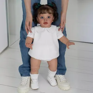 Realistic 26-inch Toddler PIPPA reborn doll with brown curls and white lace dress