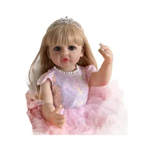 55cm lifelike reborn baby girl doll with blonde hair, silver crown and pink tulle dress