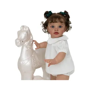 Realistic 26 inch toddler Reborn Doll Pippa with curly hair and white rocking horse