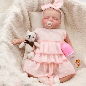 Poupée Bébé Reborn Réaliste Rosalie Membres en Silicone Souple Corps en Tissu Avec Robe Rose à Pois Pour Enfants