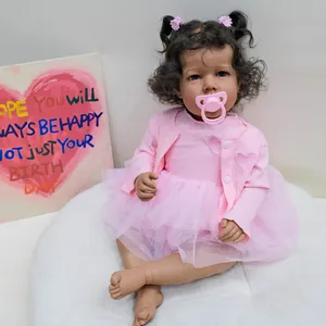 50cm lifelike black girl reborn baby doll Liam in pink knit cardigan and tutu skirt