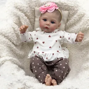 Realistic Reborn Baby Doll Silicone Vinyl Simulation Girl With Heart Pattern Outfit And Flower Headband Handmade Toddler Toy Gift