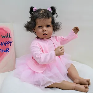50cm realistic African newborn baby doll Liam in pink knit cardigan and tutu skirt