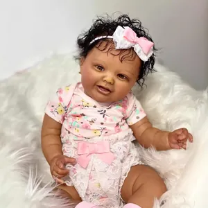 Detailed view of 60cm reborn baby doll with dark skin and realistic hand-painted veins