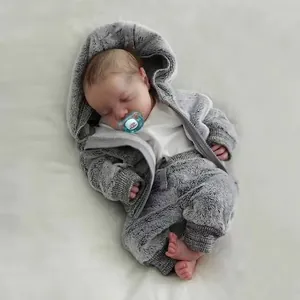 Lifelike Realistic Reborn Baby Doll Sleeping Newborn Silicone Soft Body Toy With Plush Hooded Outfit And Magnetic Pacifier Gift