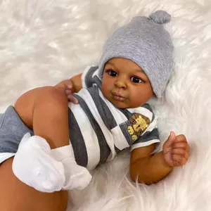 Realistic Reborn Baby Doll Dark Skin Tone Handmade Newborn Toddler Lifelike Boy Fabric Body Silicone Vinyl Soft Toy Gift