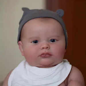 50cm full silicone realistic reborn baby doll with blue eyes and grey bear ear hat