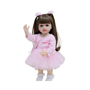 Muñeca Reborn Betty realista de 55cm con cárdigan rosa y falda de tul con dos coletas