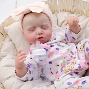 19-inch lifelike reborn baby doll with closed eyes in floral romper and headband
