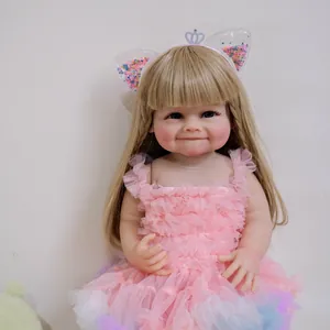 Lifelike Raya doll in pink pleated dress with blonde hair and cat ear headband