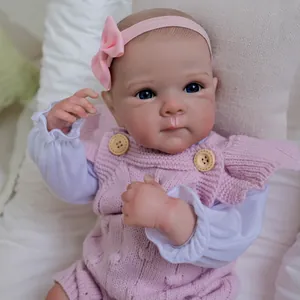 Realistische Reborn Baby Puppe 48cm Weiches Silikon 3D Hauttextur Handgefertigte Mädchenpuppe Mit Rosa Strickoutfit Geschenk