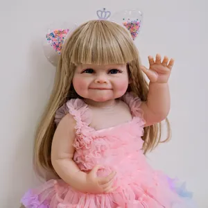 55cm lifelike reborn baby girl doll Raya with blonde hair and pink tutu dress