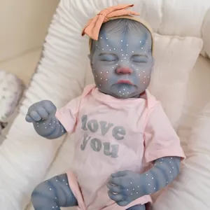 19-inch sleeping blue avatar reborn doll in pink love you outfit and headband